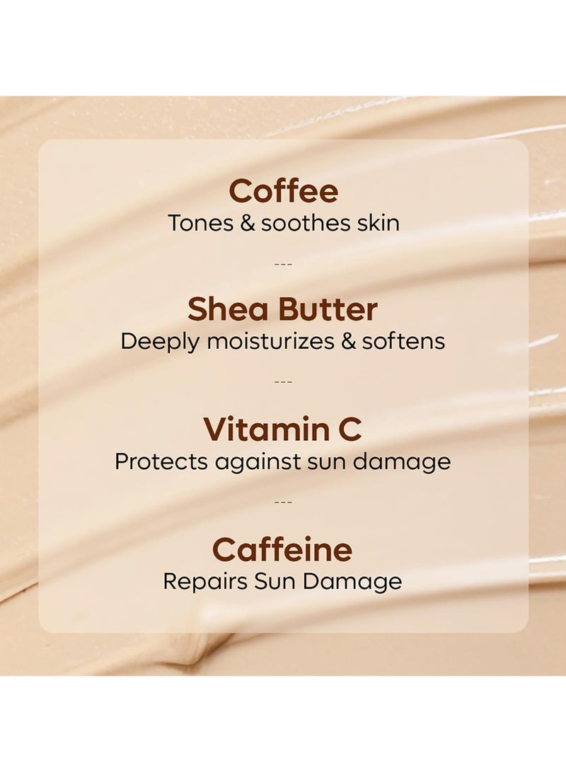 إم كافيين غسول الجسم بالقهوة بفيتامين C وزبدة الشيا | مرطب جسم غير دهني وخفيف الوزن للنساء والرجال | غسول الجسم للبشرة الجافة والعادية والدهنية (250 مل) - Image 3