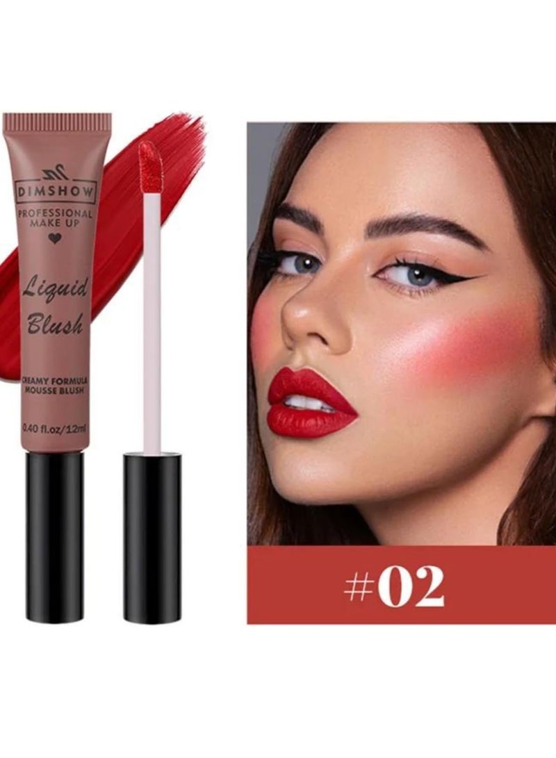 DIMSHOW Liquid Blush Creamy Formula Mousse Blush Creamy Liquid Matte Finish Blusher Face Beauty Makeup Liquid Tinted Mousse Blush Eyeshadow and Lipstick Long Wearing Moisturizing Blush 02 - Image 2