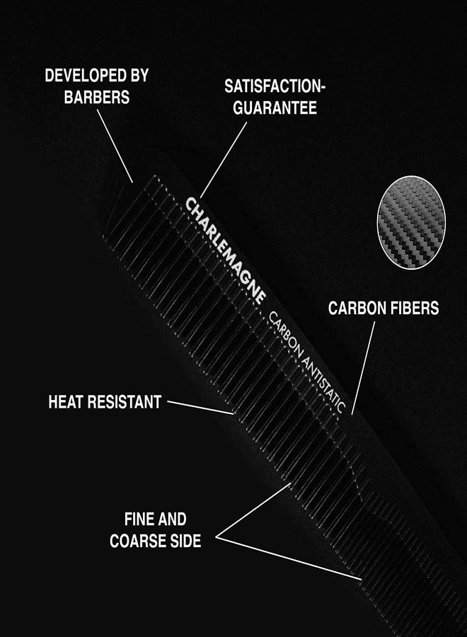 شارلمان مشط شعر شارلمان الرجالي المصنوع من الكربون المقاوم للكسر، طوله 18 سم - مشط دقيق مضاد للكهرباء الساكنة للقص والتصفيف، للرجال والنساء - أدوات وأجهزة تصفيف الشعر - Image 2