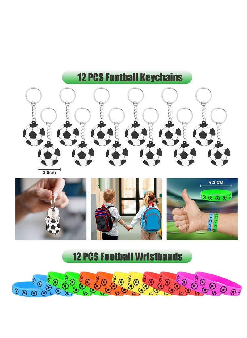 حقائب حفلات كرة القدم، ملحقات الحفلات، حلقات مفاتيح كرة القدم، أساور، وشم، صافرات، بالونات، حقائب هدايا، ميداليات الفائز، هدايا حفلات كرة القدم للأطفال الأولاد والبنات، هدية عيد الميلاد، 87 قطعة - Image 3