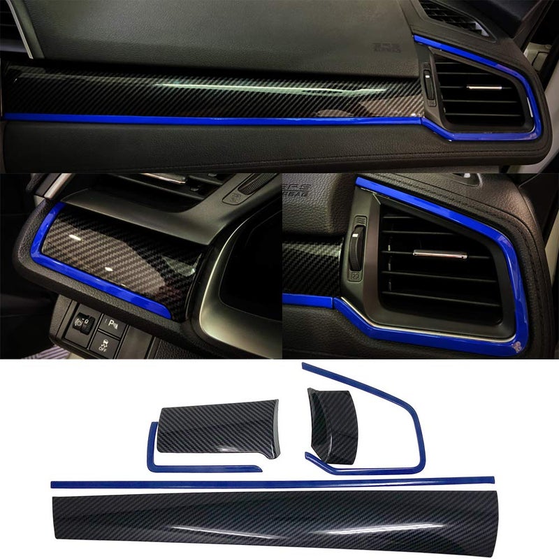 GZXinWei GZXinWei 6Pcs Carbon Fiber Grain Console Center Dashboard Cover Trim Decorative Sticker for Honda 10th Gen Civic 2016 2017 2018 2019 2020  - Image 1