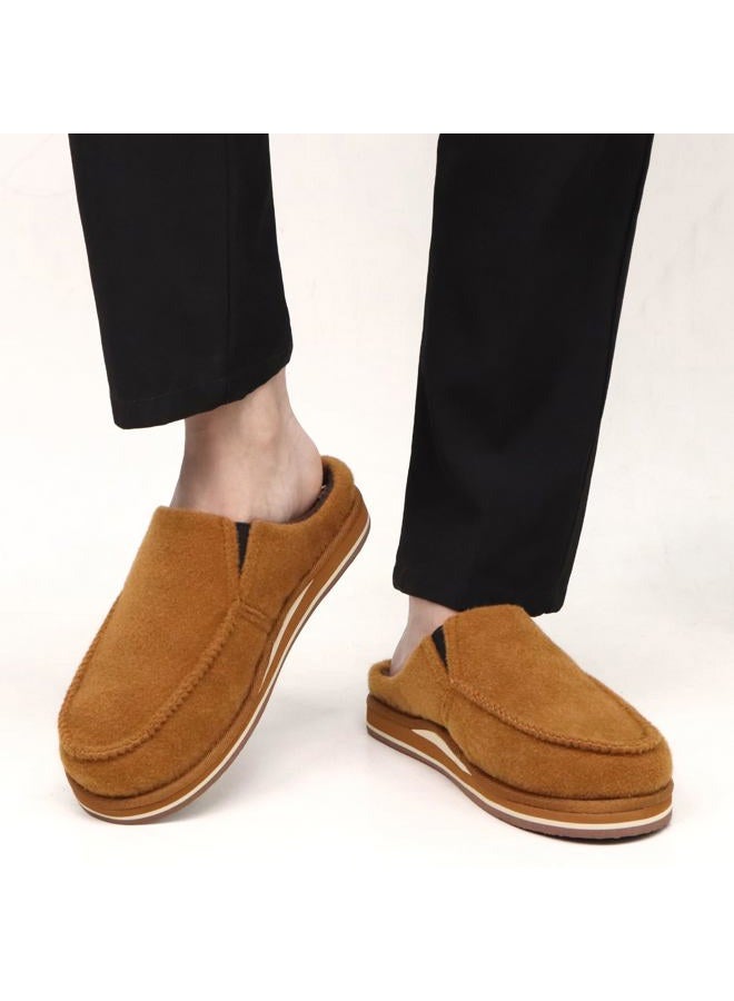 ONCAI Mens Slippers with Orthotic Arch Support,Cotton-Blend High-Density Memory Foam Plantar Fasciitis House Slippers Warm Clogs Slip-on Indoor Outdoor Rubber Sole Felt Khaki Size 9 - Image 2