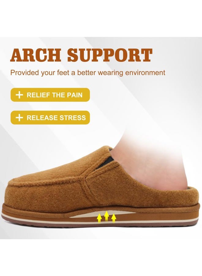 ONCAI Mens Slippers with Orthotic Arch Support,Cotton-Blend High-Density Memory Foam Plantar Fasciitis House Slippers Warm Clogs Slip-on Indoor Outdoor Rubber Sole Felt Khaki Size 9 - Image 5