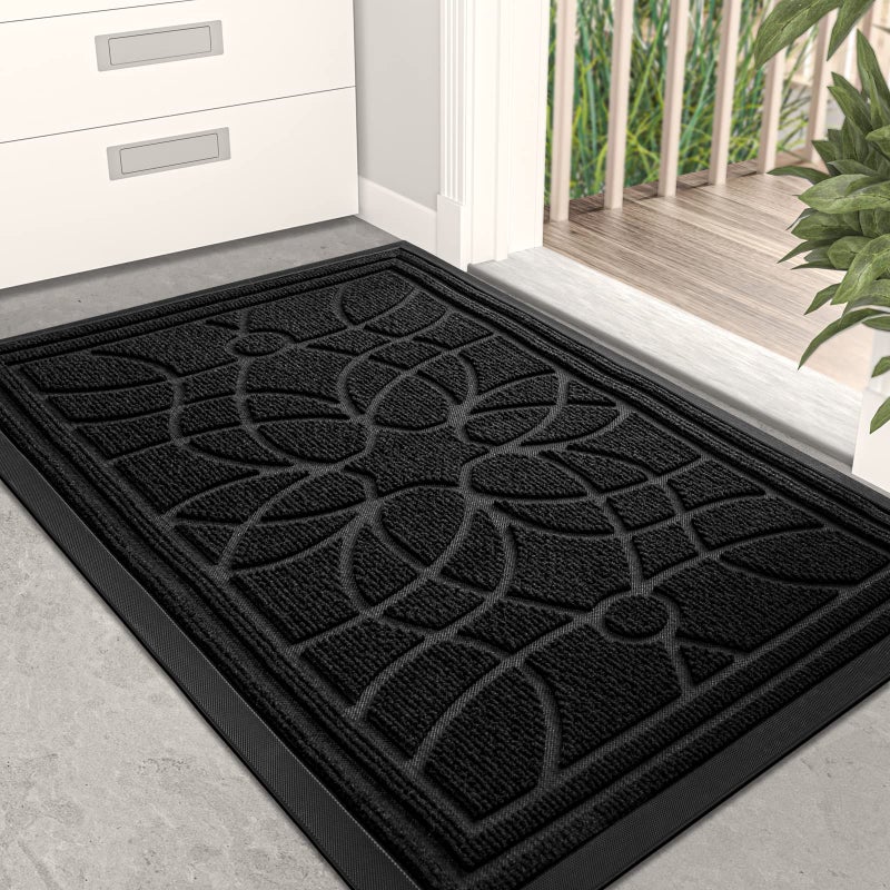 DEXI Door Mat 44 x 75 cm Non Slip Dirt Trapper Doormats Inside with Heavy Duty Rubber Backing Easy Clean Shoes Scraper Entrance Rug for Indoor and Outdoor Black