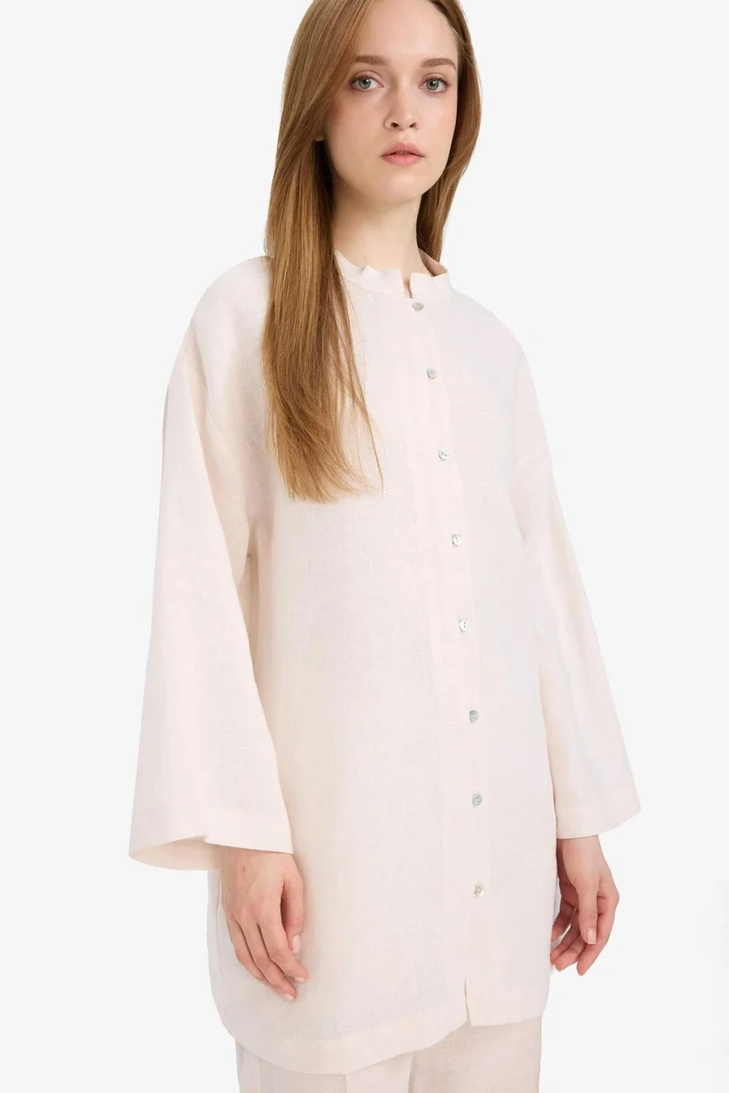 ديفاكتو Regular Fit Laced Long Sleeve Linen Shirt Tunic