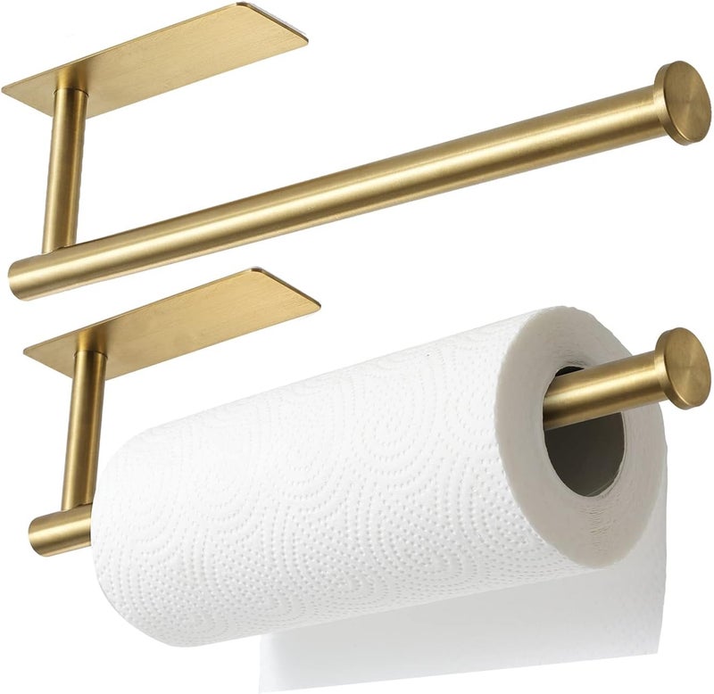 theaoo 2 Packs Paper Towel Holder - Under Cabinet Paper Towel Holder for Kitchen, Adhesive Paper Towel Roll Rack for Bathroom Towel, Wall Mounted Matte Black Paper Towel Rack, SUS304 Stainless Steel - Image 1