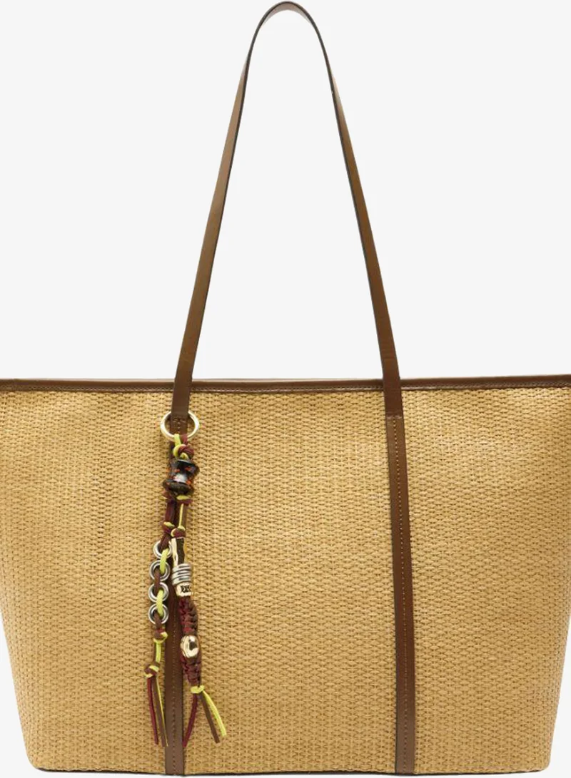 PARFOIS Shopper Bag With Straw Effect With Pendant