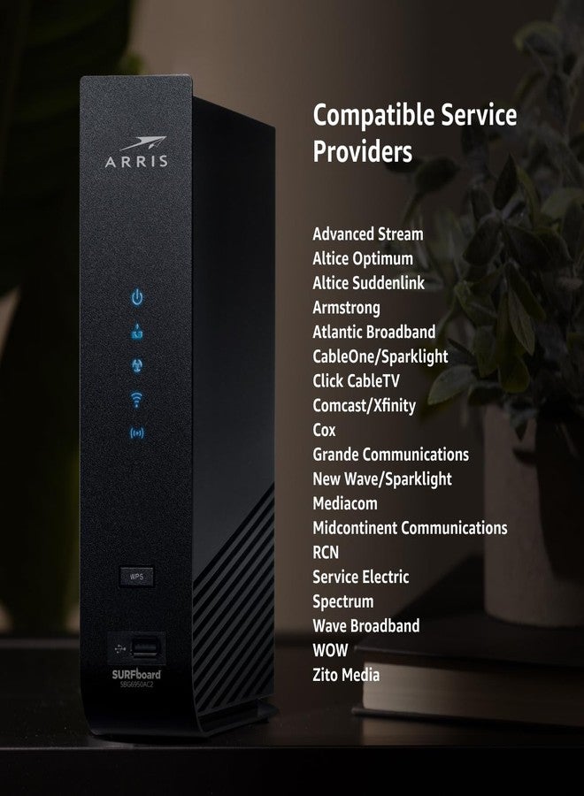 أريس مودم كابل ARRIS Surfboard SBG6950AC2 بتقنية DOCSIS 3.0 وجهاز توجيه واي فاي AC1900، معتمد من قبل Comcast Xfinity وCox وCharter Spectrum وغيرها، أربعة منافذ بسرعة 1 جيجابت في الثانية، سرعات إنترنت قصوى تصل إلى 400 ميجابت في الثانية. - Image 5