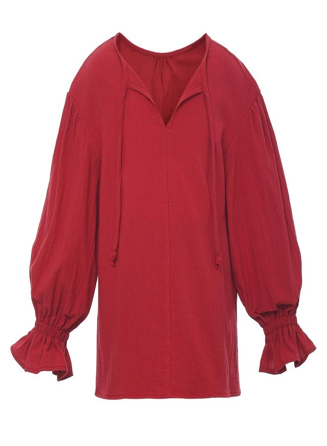 CAMDOM Medieval Pirate Costume Shirt for Boys Renaissance Ruffled Long Sleeve top Red - Image 4
