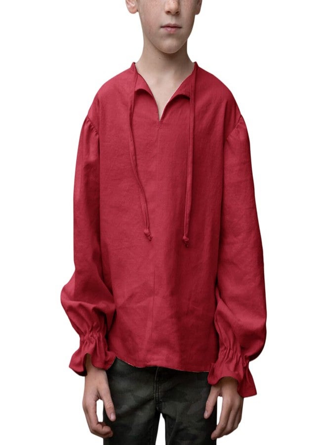 CAMDOM Medieval Pirate Costume Shirt for Boys Renaissance Ruffled Long Sleeve top Red - Image 1