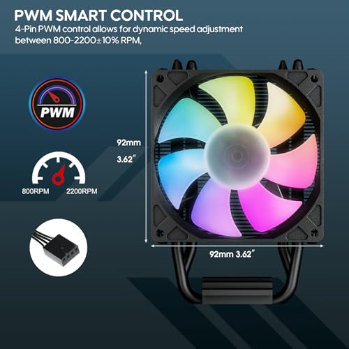 Vetroo V3 CPU Air Cooler w/ARGB Lighting and PWM Smart Control - Compact Design with Height of 133mm & 92mm Fan, Direct Heat Pipes, Aluminium Fins, for AMD AM4/AM5 & Intel LGA1851/1700/1200/115X - Image 4