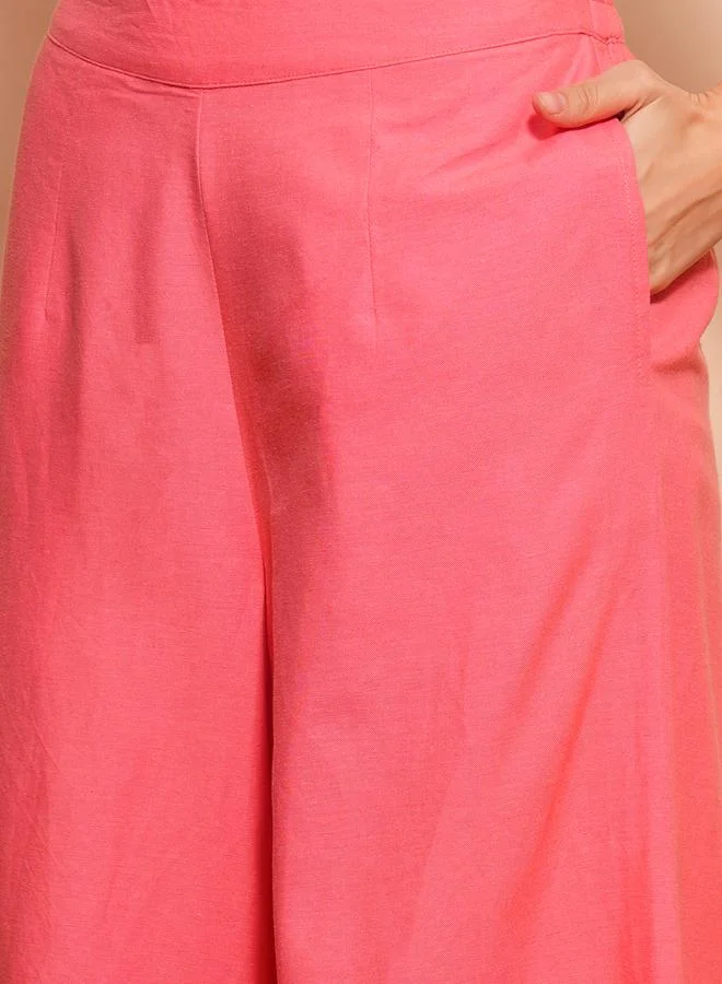 globus Globus One Shoulder Pleated Crop Top and Flared Palazzo Co-Ords