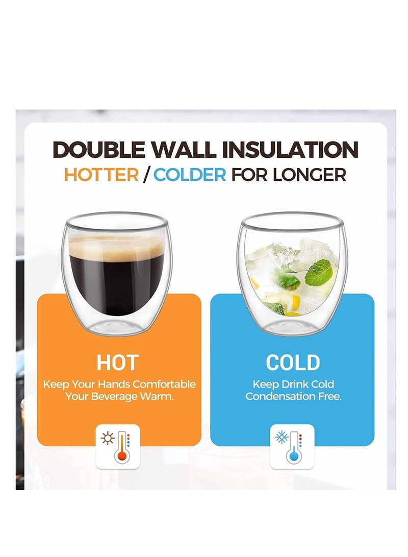 HOME ZONE Glass Coffee Cups 250ml Double Wall Coffee Mugs for Latte Cappuccino Espresso Milk Hot Drinks Tea Glass Cups [2 Cups] - Image 5