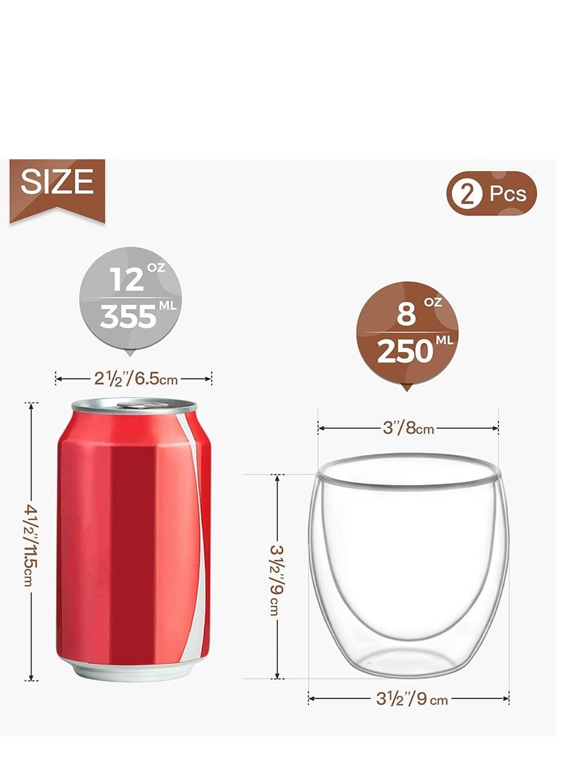 HOME ZONE Glass Coffee Cups 250ml Double Wall Coffee Mugs for Latte Cappuccino Espresso Milk Hot Drinks Tea Glass Cups [2 Cups] - Image 2