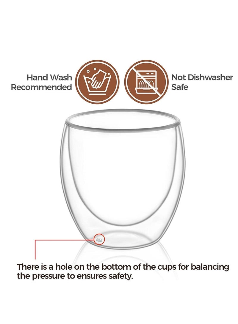 HOME ZONE Glass Coffee Cups 250ml Double Wall Coffee Mugs for Latte Cappuccino Espresso Milk Hot Drinks Tea Glass Cups [2 Cups] - Image 4