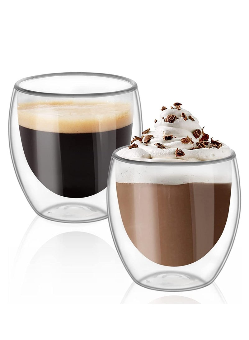 HOME ZONE Glass Coffee Cups 250ml Double Wall Coffee Mugs for Latte Cappuccino Espresso Milk Hot Drinks Tea Glass Cups [2 Cups] - Image 1