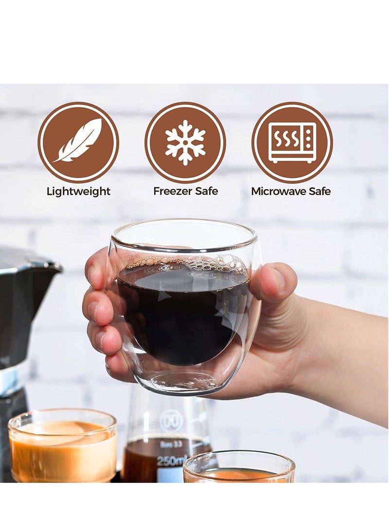HOME ZONE Glass Coffee Cups 250ml Double Wall Coffee Mugs for Latte Cappuccino Espresso Milk Hot Drinks Tea Glass Cups [2 Cups] - Image 3