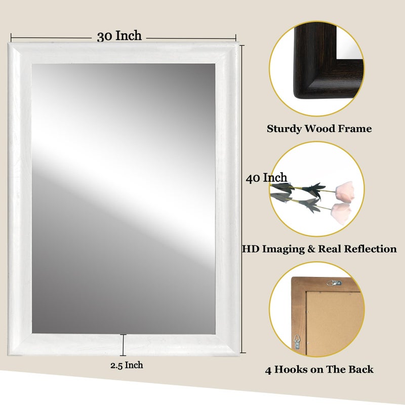 CULER White Wood Wall Mirror for Bathroom,Rectangle Rustic Large 30 x 40 inch Hanging Vanity Mirrors with Wooden Frame for Living Room,Bedroom,Entryway (30x40 inch, White) - Image 4