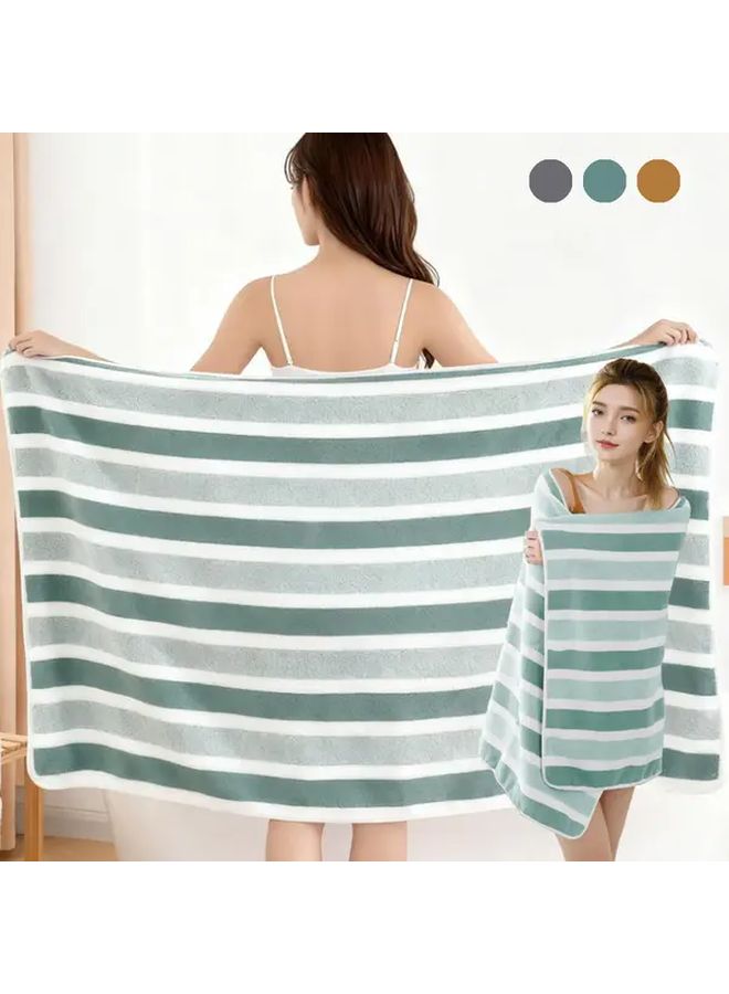 Green Striped Bath Towel For Women Absorbent Quick Dry Lightweight Travel Wrap - Image 1