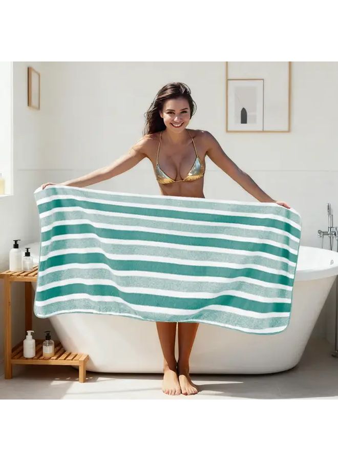Green Striped Bath Towel For Women Absorbent Quick Dry Lightweight Travel Wrap - Image 2