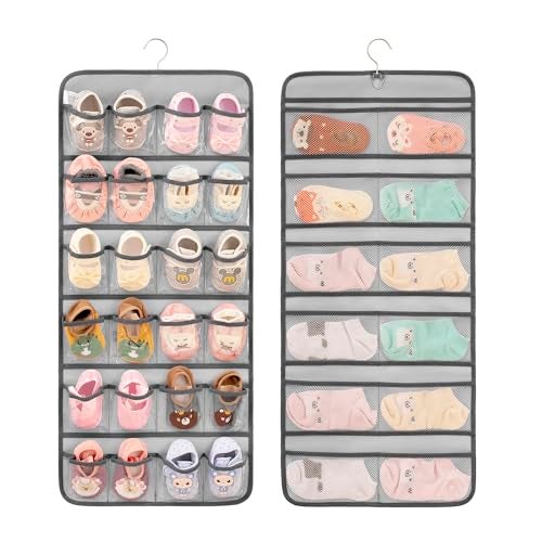 ANIZER Dual-sided Hanging Baby Shoes Organizer Closet Toddler Shoe Storage Holder for Kids Bow Socks Underwear (GREY) - Image 1