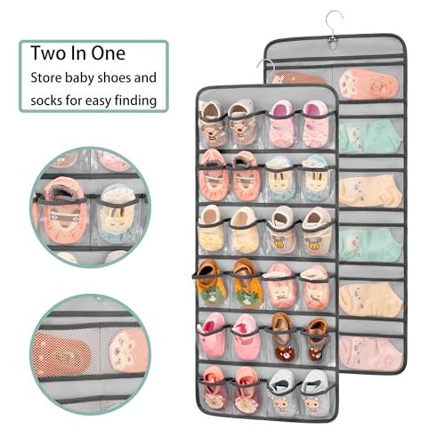 ANIZER Dual-sided Hanging Baby Shoes Organizer Closet Toddler Shoe Storage Holder for Kids Bow Socks Underwear (GREY) - Image 3