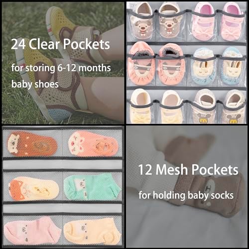 ANIZER Dual-sided Hanging Baby Shoes Organizer Closet Toddler Shoe Storage Holder for Kids Bow Socks Underwear (GREY) - Image 5