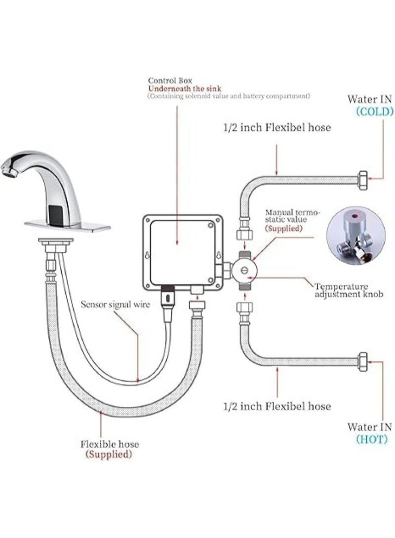 Touchless | Bathroom Sink Faucet |  Automatic Motion Sensor Faucet | Battery Opertated for Commercial Lavatory Chrome - Image 5