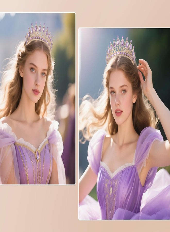 Kamirola Royal Queen Crown and Tiaras Princess Crown for Women Crystal Headbands for Bridal, Princess for Wedding and Party (Purple) - Image 2