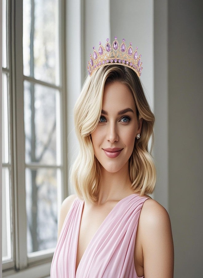 Kamirola Royal Queen Crown and Tiaras Princess Crown for Women Crystal Headbands for Bridal, Princess for Wedding and Party (Purple) - Image 4
