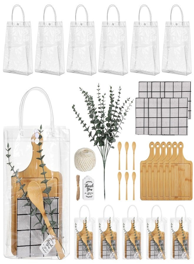 Anjetan 6 Sets Shower Prizes, Bridal Shower Winner Presents, Includes Tote Bags, Cheese Boards, Spoons, White Checkered Tablecloths, Artificial Eucalyptus Stems, Party Favors for Guests - Image 1