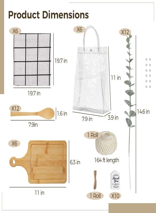 Anjetan 6 Sets Shower Prizes, Bridal Shower Winner Presents, Includes Tote Bags, Cheese Boards, Spoons, White Checkered Tablecloths, Artificial Eucalyptus Stems, Party Favors for Guests - Image 4