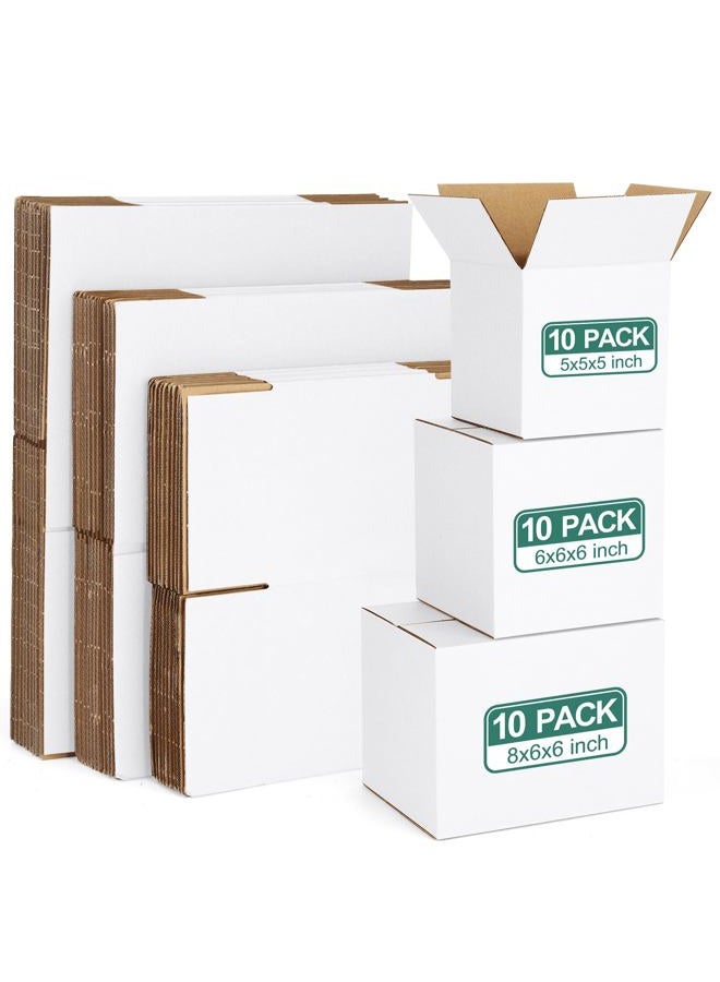Eupako 30 Pack Small Shipping Boxes Assorted Sizes, White Corrugated Box Mailers, Cardboard Boxes for Packaging Small Business, Mailing, 5x5x5 & 6x6x6 & 8x6x6 10 PCS Each Small Boxes - Image 1