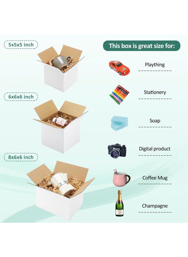 Eupako 30 Pack Small Shipping Boxes Assorted Sizes, White Corrugated Box Mailers, Cardboard Boxes for Packaging Small Business, Mailing, 5x5x5 & 6x6x6 & 8x6x6 10 PCS Each Small Boxes - Image 3