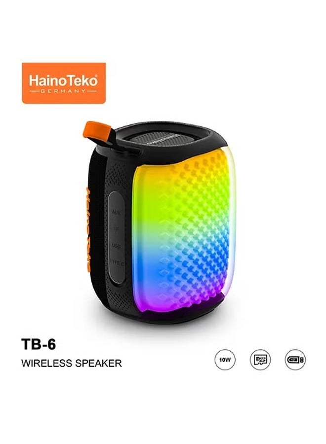 Haino Teko TB-6 Portable Wireless Bluetooth Speaker with RGB Lighting – 10W Output Power, Multi-Functional Button Control, Compact Design, Wireless Music Streaming, Black - Image 1