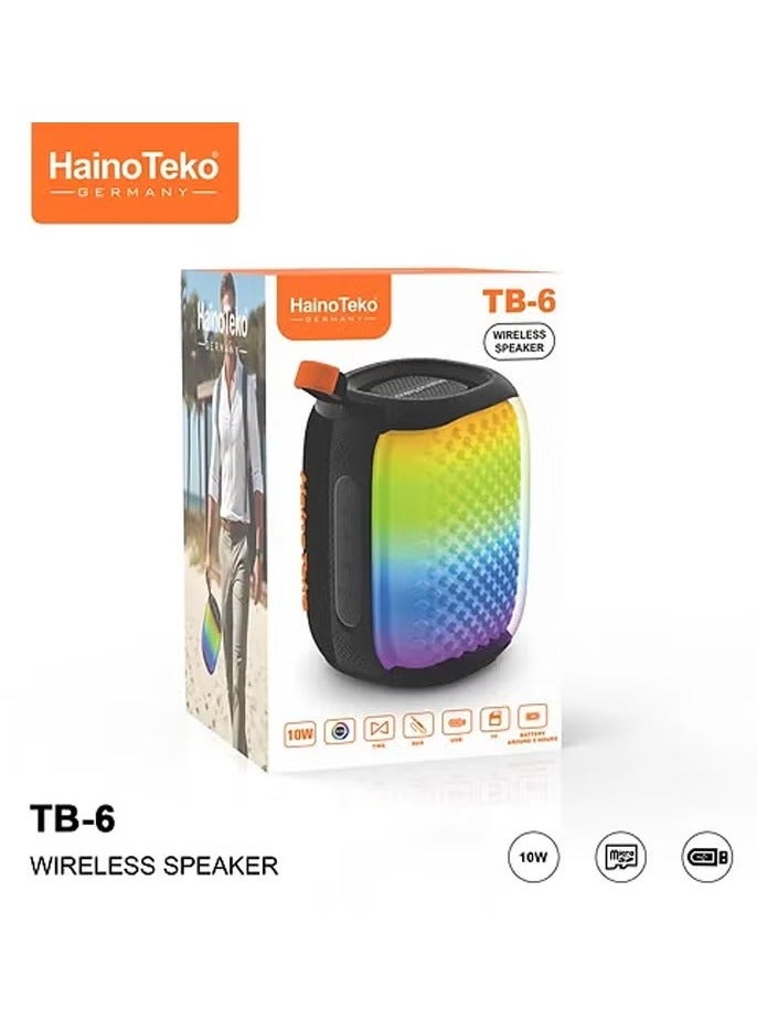 Haino Teko TB-6 Portable Wireless Bluetooth Speaker with RGB Lighting – 10W Output Power, Multi-Functional Button Control, Compact Design, Wireless Music Streaming, Black - Image 3