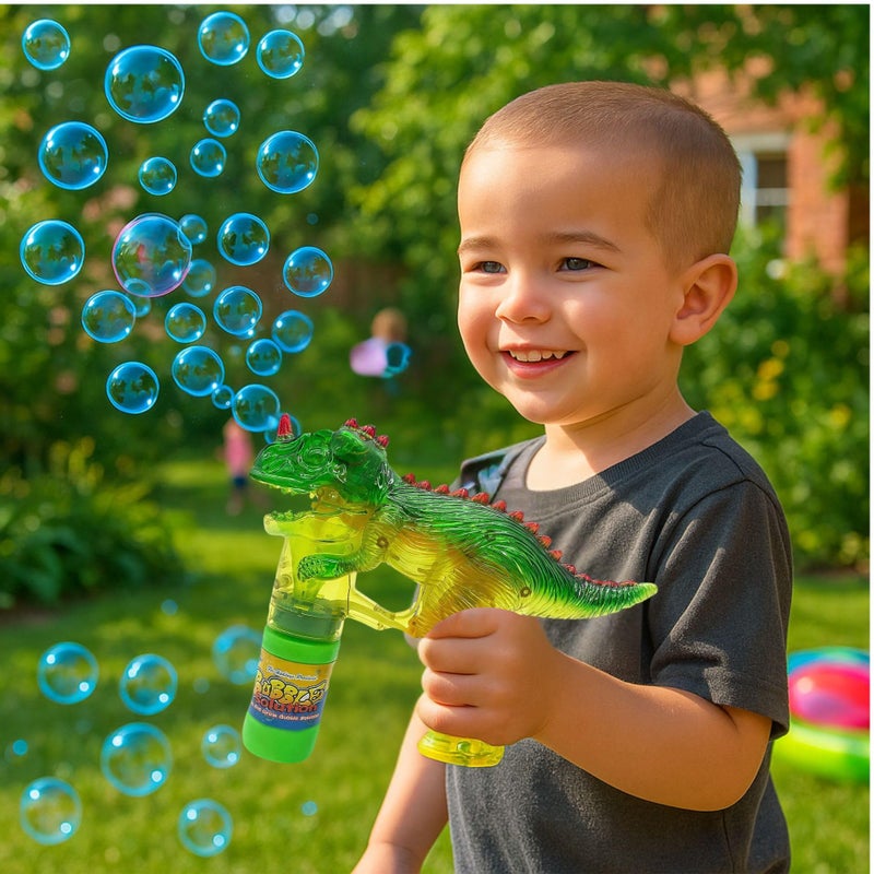 Haktoys Upgraded Dinosaur Bubble Gun â€“ Leak-Free Automatic Bubble Blower & Maker for Toddlers & Kids | Battery-Powered Bubble Shooter for Boys & Girls | Ready to Play â€“ Includes Batteries & Bubble Solution - Image 3
