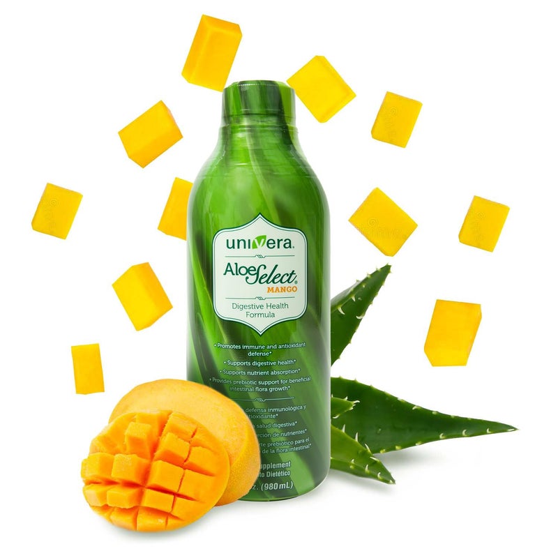 Univera Aloe Vera Juice Preminum Organic Aloe Vera Digestive Enzymes for Gut Health Immune Support Prebiotic Supplement Reduces Inflammation Mango Flavor 30 Day Supply 33 fl oz - Image 1