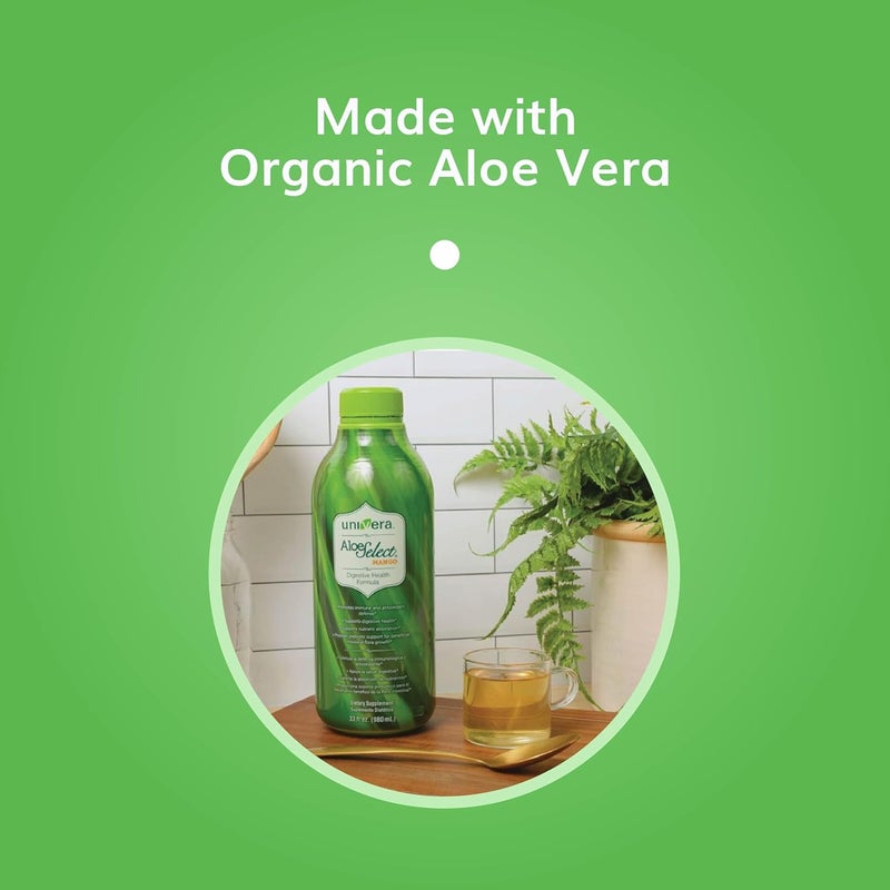 Univera Aloe Vera Juice Preminum Organic Aloe Vera Digestive Enzymes for Gut Health Immune Support Prebiotic Supplement Reduces Inflammation Mango Flavor 30 Day Supply 33 fl oz - Image 2