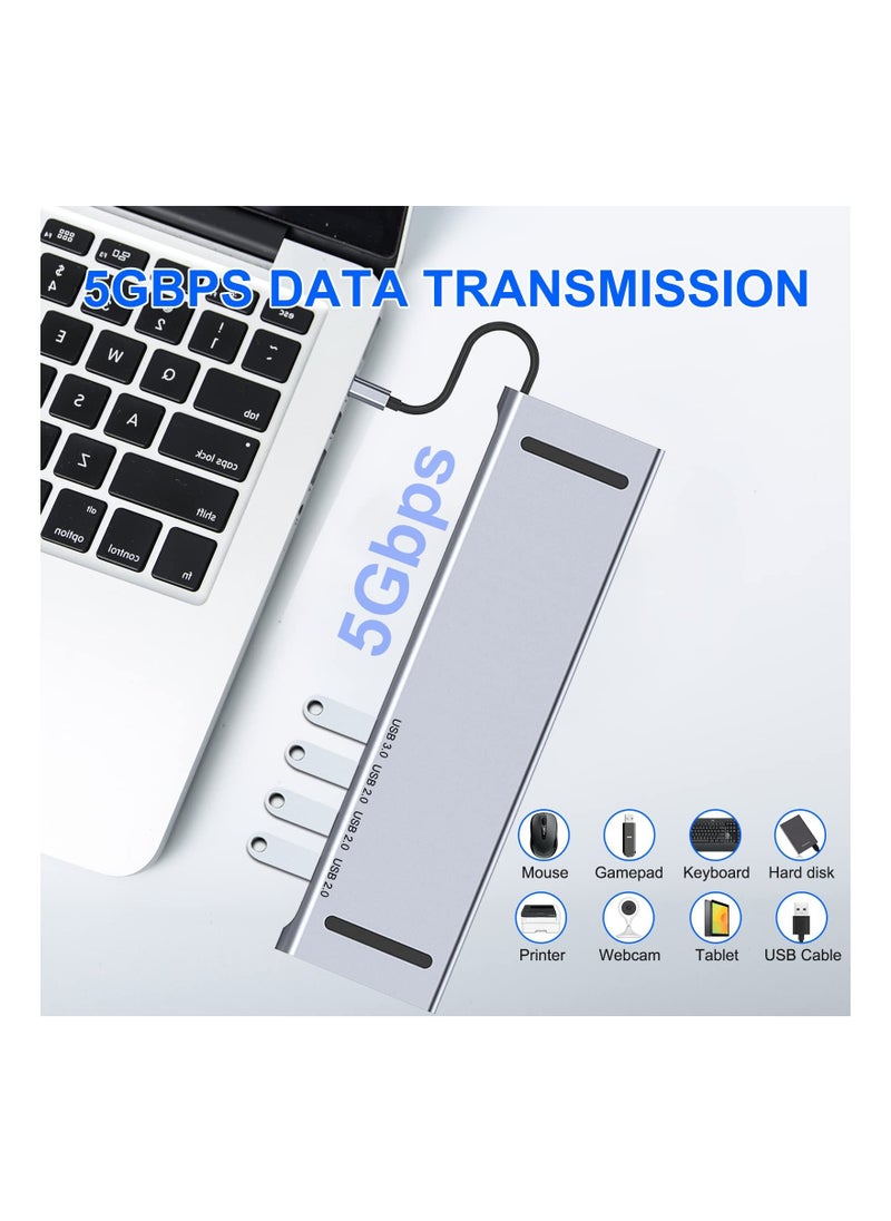 SYOSI - محطة إرساء USB C 11 في 1 للكمبيوتر المحمول، SYOSI USB Type C إلى 4K 30Hz HDMI+VGA، قارئ بطاقات SD/TF، سرعة نقل 5 جيجابت في الثانية، RJ45، 4 منافذ USB3.0، محول لأجهزة MacBook وMac Pro وMac Mini وiMac - Image 1