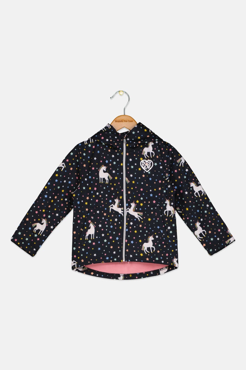 Body Glove Toddlers Girl All Over Print Hooded Jackets, Black Combo - Image 1