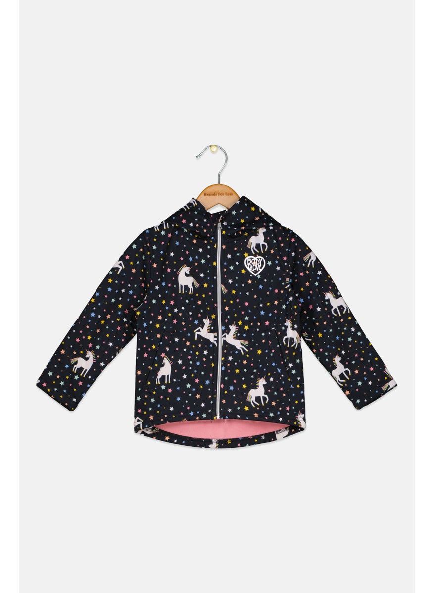 Body Glove - Toddlers Girl All Over Print Hooded Jackets, Black Combo - Image 1