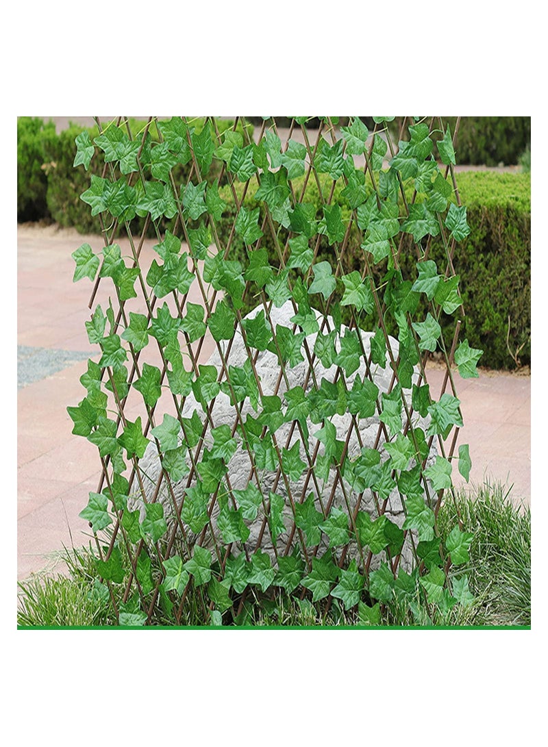 LINGWEI Bamboo Wooden Fence with Artificial Plants Green Ivy Leaf Expandable Wicker For Balcony Garden Home Decoration (4 pcs) - Image 3