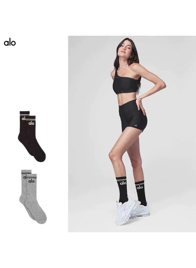 alo 2 pairs - men's and women's cotton deodorant sports socks, four seasons, sweat-absorbent and breathable fitness yoga socks, running basketball socks, long socks  - Image 1