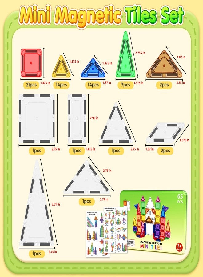 Minecftoy 65PCS Mini Travel Magnetic Tiles with Case Set Toddler Essentials Toys, Magnetic Building Blocks Kids Games Sensory Montessori Education Learning Toys for 3+ Year Old Boys Girls Birthday Gifts - Image 2