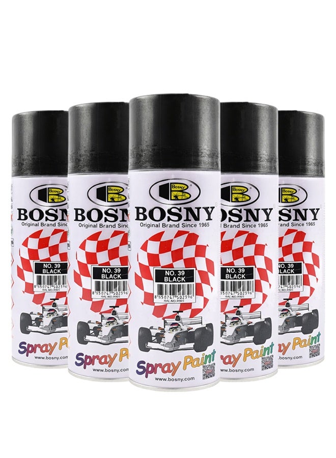 Bosny Spray Paint 5  pcs Black – Fast Dry Aerosol Paint for Metal Wood Plastic Glass DIY Car Home Use - Image 1