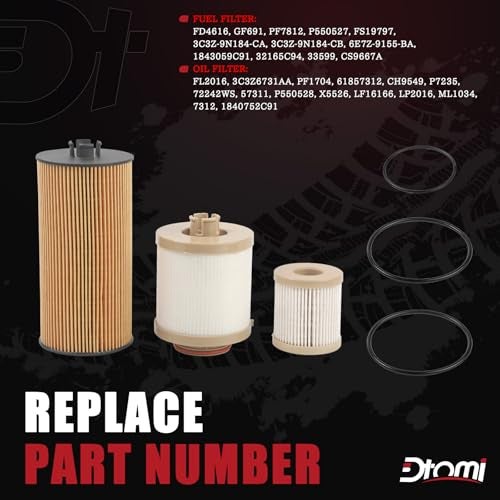 Dtomi Fuel Filter and Oil Filter Compatible With Ford Vehicle 20032007 F250 F350 F450 F550 Super Duty 20032005 Excursion Diesel 60L Powerstroke Replace FL2016 FD4616 3C3Z9N184CA 3C3Z6731AA FD4604 - Image 3
