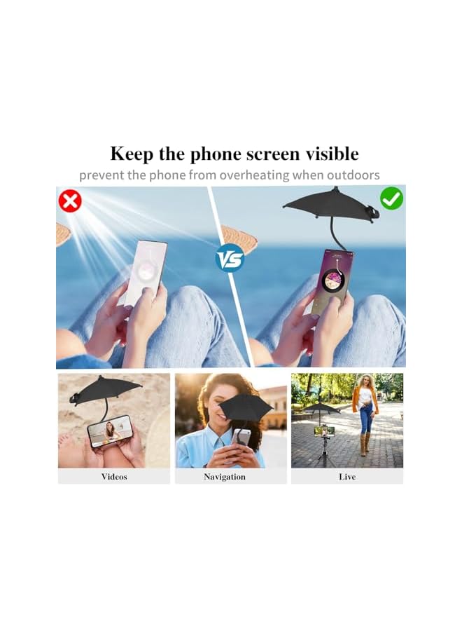 S-TOP Magnetic Phone Sun Shade, 360° Adjustable Anti-Glare Umbrella with Ring Holder, Universal for iPhone 12-16 Pro Max & Android via Sticker, Foldable, Black - Image 4