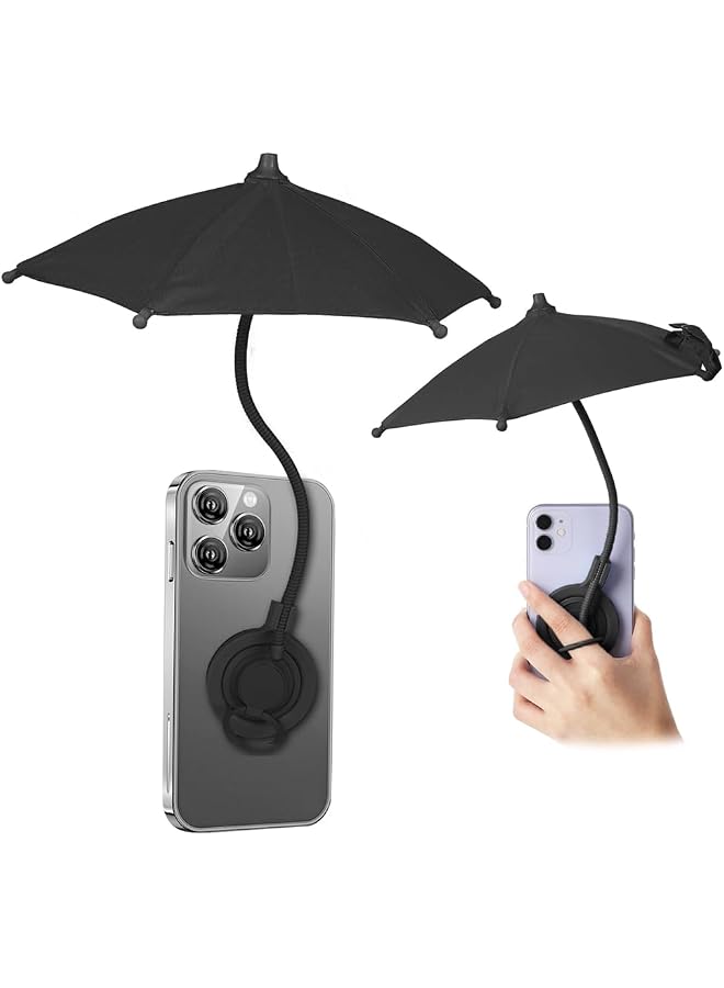 S-TOP Magnetic Phone Sun Shade, 360° Adjustable Anti-Glare Umbrella with Ring Holder, Universal for iPhone 12-16 Pro Max & Android via Sticker, Foldable, Black - Image 1