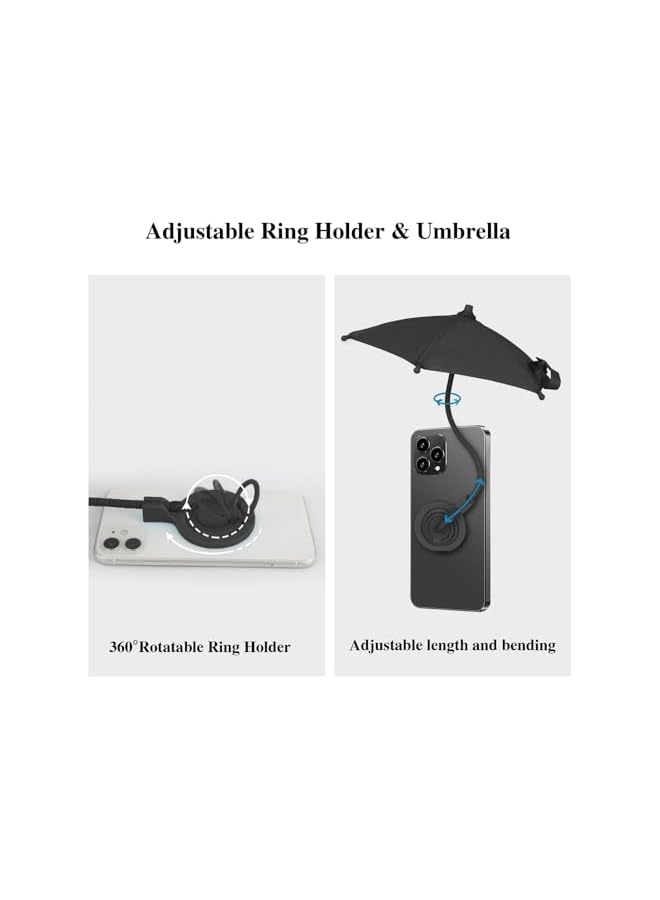 S-TOP Magnetic Phone Sun Shade, 360° Adjustable Anti-Glare Umbrella with Ring Holder, Universal for iPhone 12-16 Pro Max & Android via Sticker, Foldable, Black - Image 3